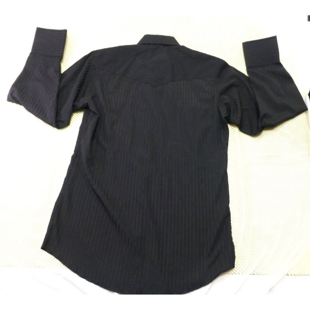 Wrangler Black Western Style Button-Up Shirt With Pinstripes Pearl Snap Cuffs Sm - Picture 4 of 7